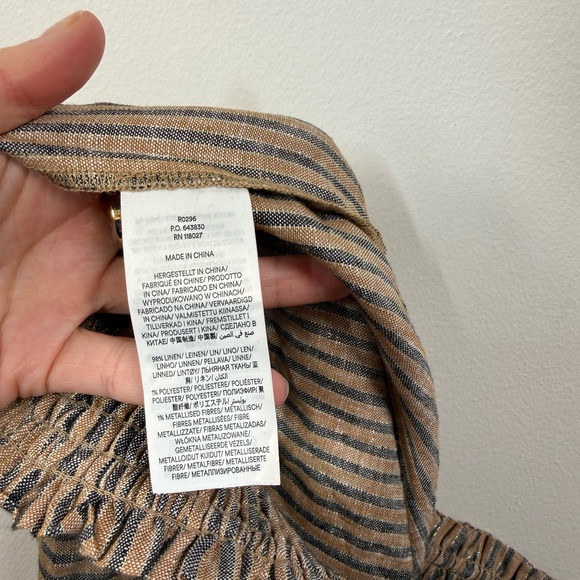 Boden Women's Tan Lurex Stripe Linen Shirred Waist Wide Leg Pants - Picture 5 of 6